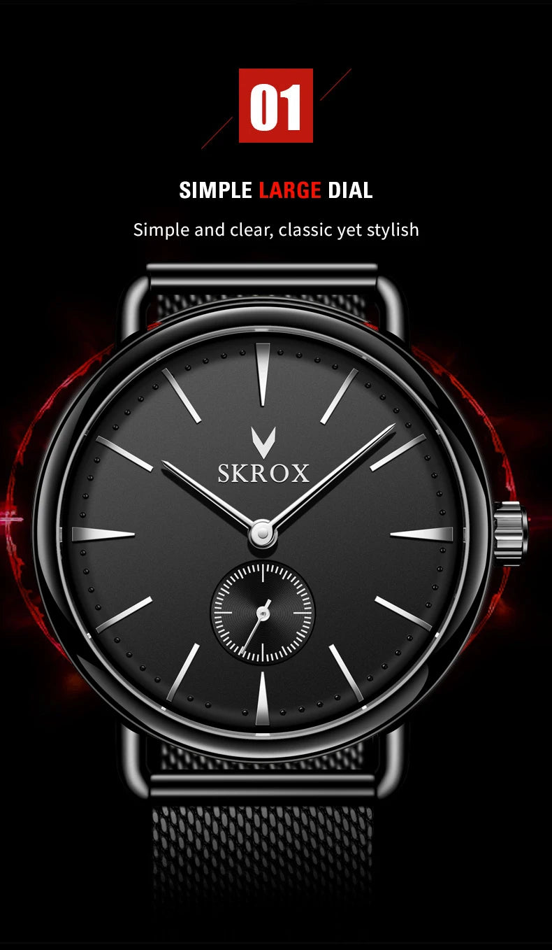 Luxury Brands SKROX Ultra-Thin Mechanical Men's Watch High-End Elegant Design with Mesh Strap Manual Movement Wind-Up Clockwork