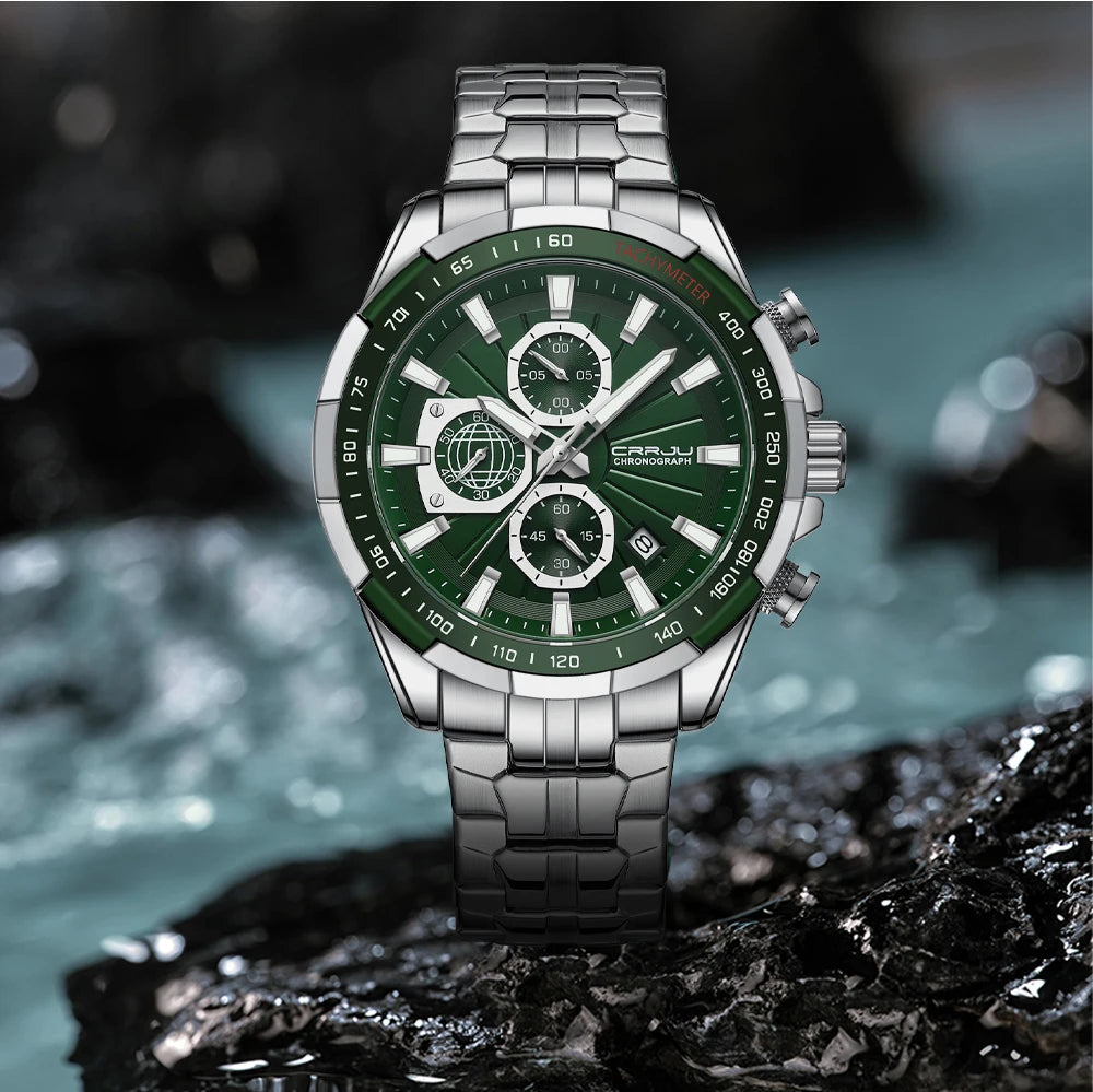 CRRJU Men's Watches Fashion Business Multifunction Quartz Chronograph with Auto Date and Luminous Hands Relogio Masculino