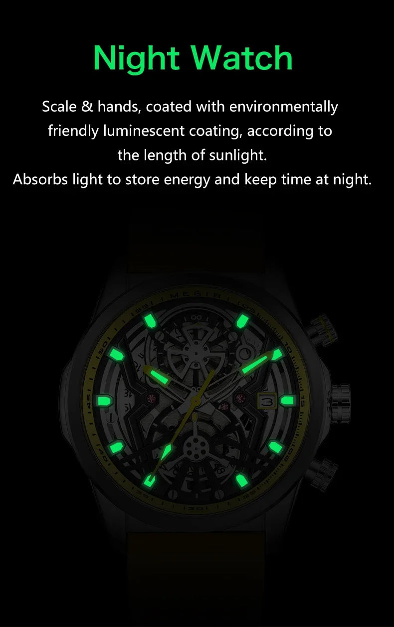 Sport Chronograph Watches for Men Top Luxury Brand MEGIR Quartz Waterproof Fashion Man WristWatch with Auto Date Luminous Hands