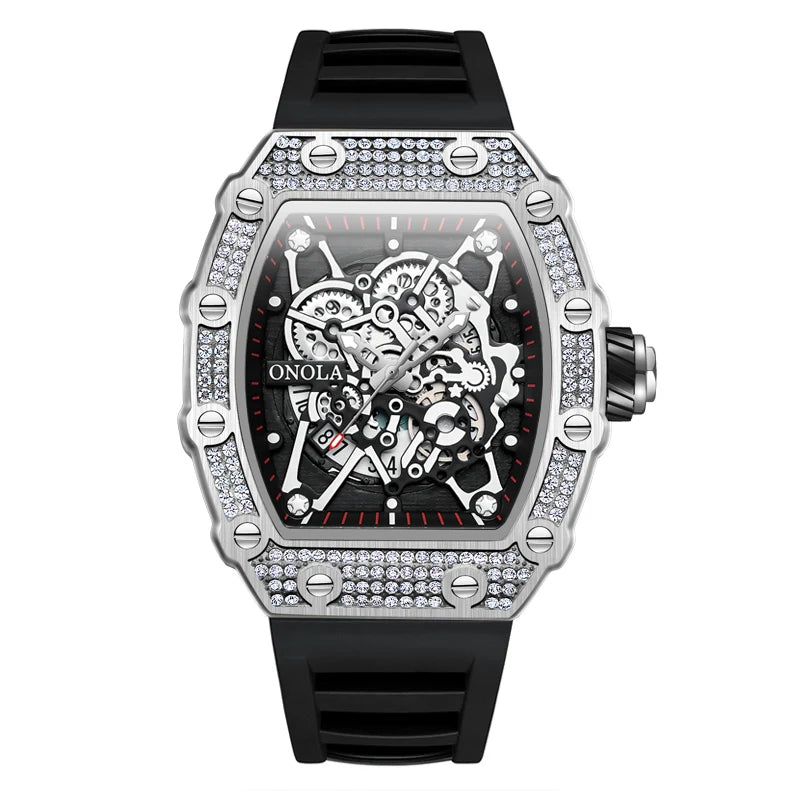 2022 New Men's Watch ONOLA Fashion Luxury Diamond Inlaid Design Quartz Waterproof Tape Watches Men Relogio Masculino Clock