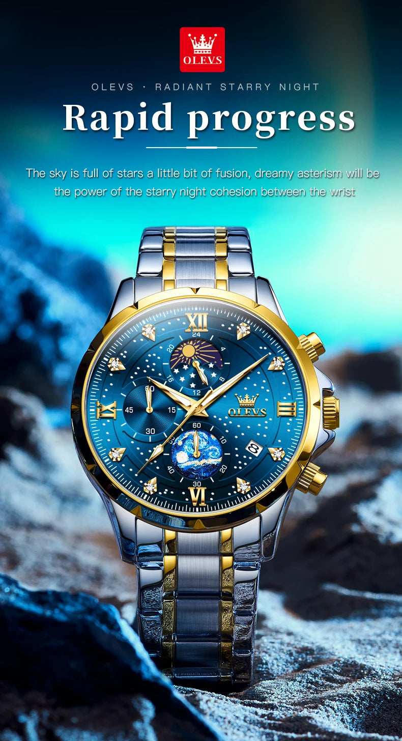 OLEVS 9807 New Mens Watches Original Quartz Watch Multifuncion Chronograph Watch For Man Waterproof Luminous Mens Gifts Freebie