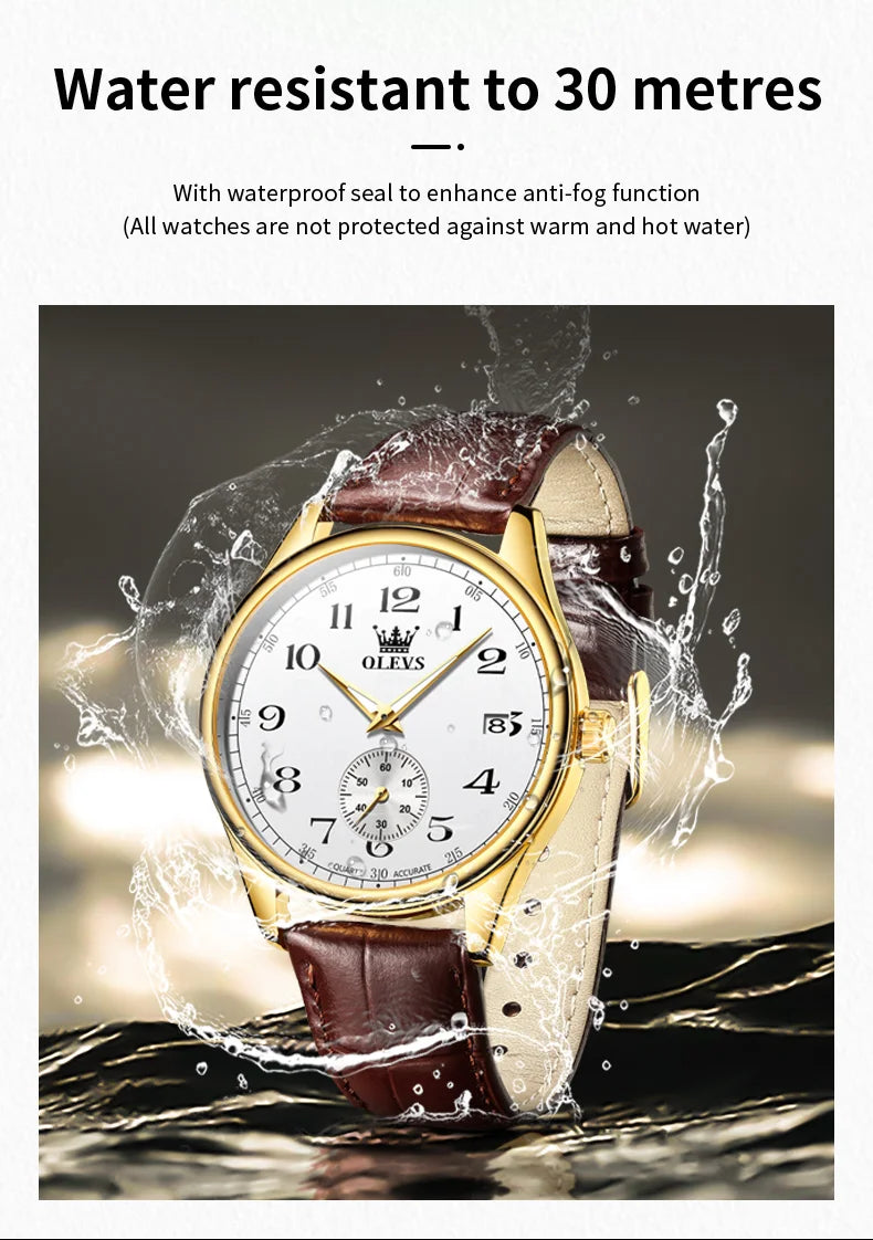 OLEVS 3622 Chronograph Quartz Watch for Men Fashion Leather Strap Luminous Waterproof Classic Digital Dial Top Men's Wristwatch