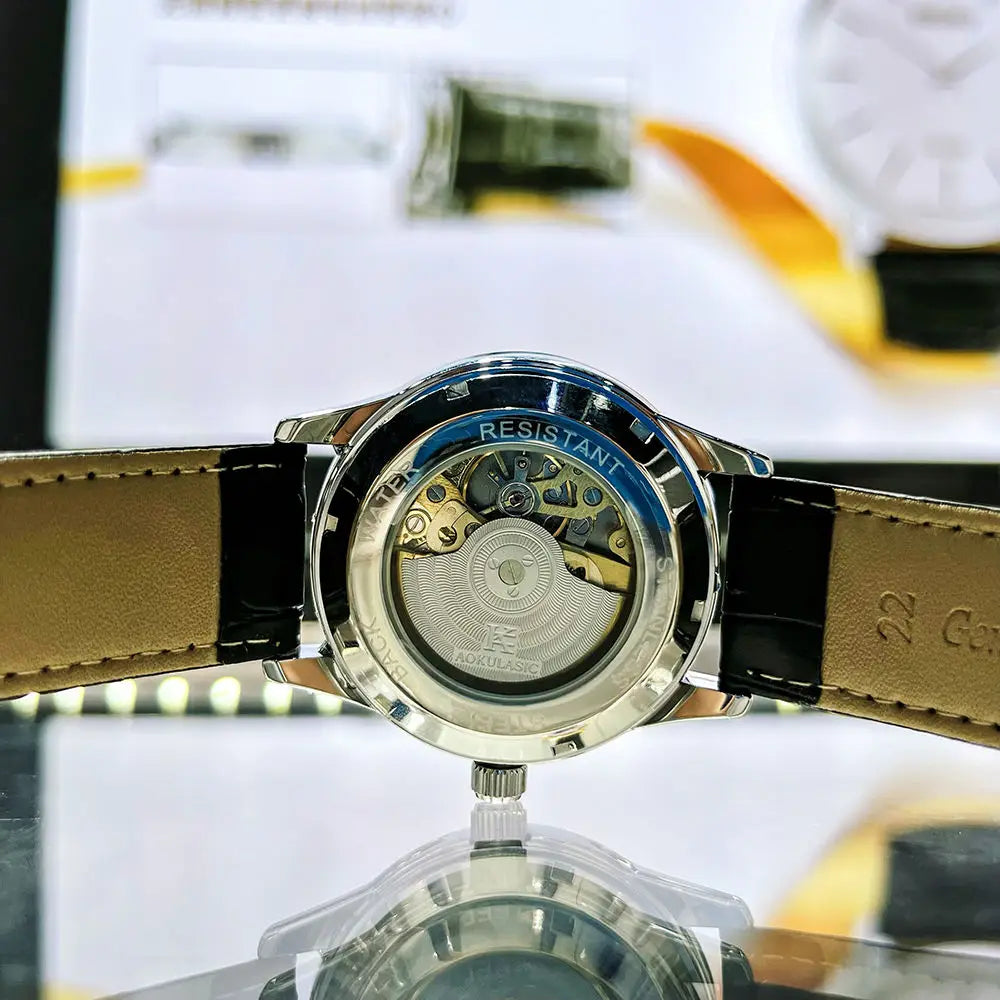 Luxury Brand Mechanical Watch for Men Rotating Star Dial Fashion Rainbow Case Automatic Watches Genuine Leather Strap Wristwatch