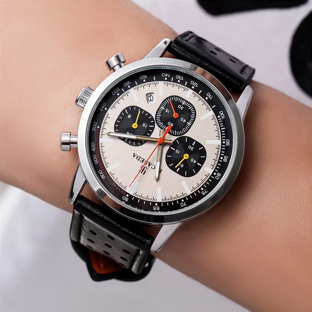 Luminous Couple Watch Chronograph Quartz Leather Multifunctional Sports Waterproof with Date Display