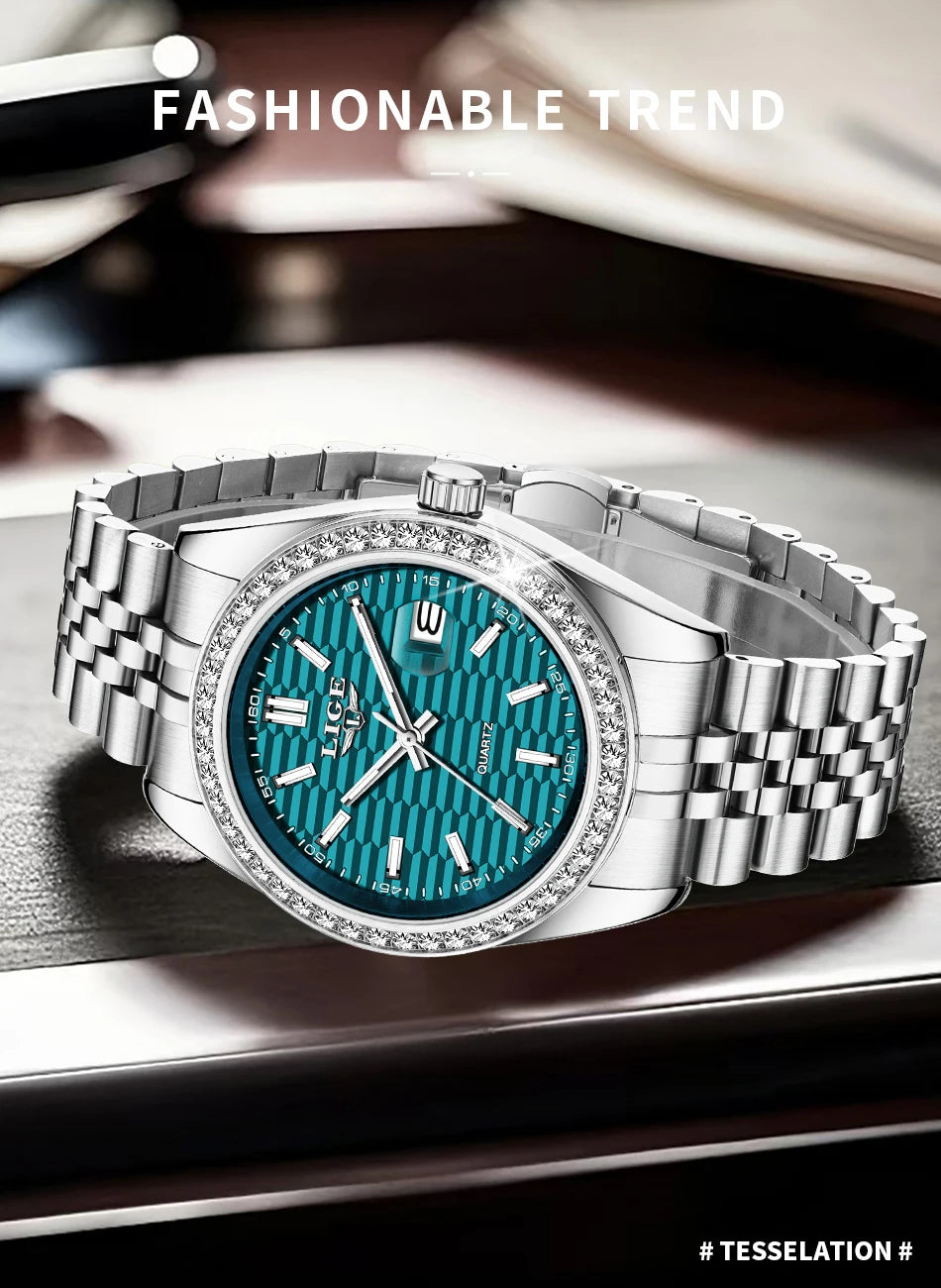 LIGE NEW Men's watches Luxury Fashion Quartz clock Stainless Steel Waterproof Luminous watches for men relogios masculino+BOX