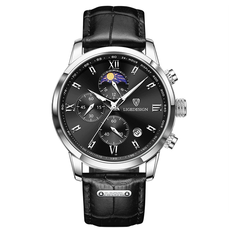 LIGE New Casual Men Watch Luxury Leather Waterproof Sport Quartz Wristwatch Chronograph Military Watch for Men Relogio Masculino