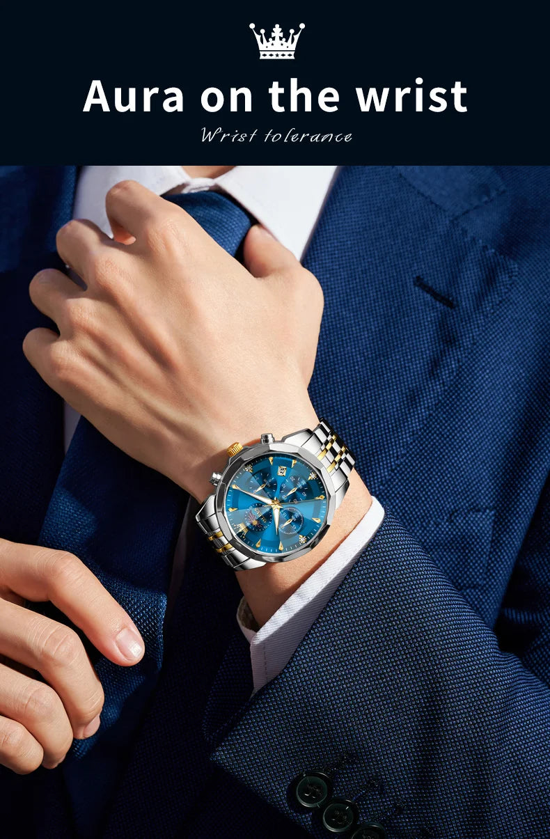 OLEVS Hot Sale Men's Watches Original Brand Quartz Watch Rhombus Mirror Waterproof Luminous Chronograph Moon Phase Watches 3673