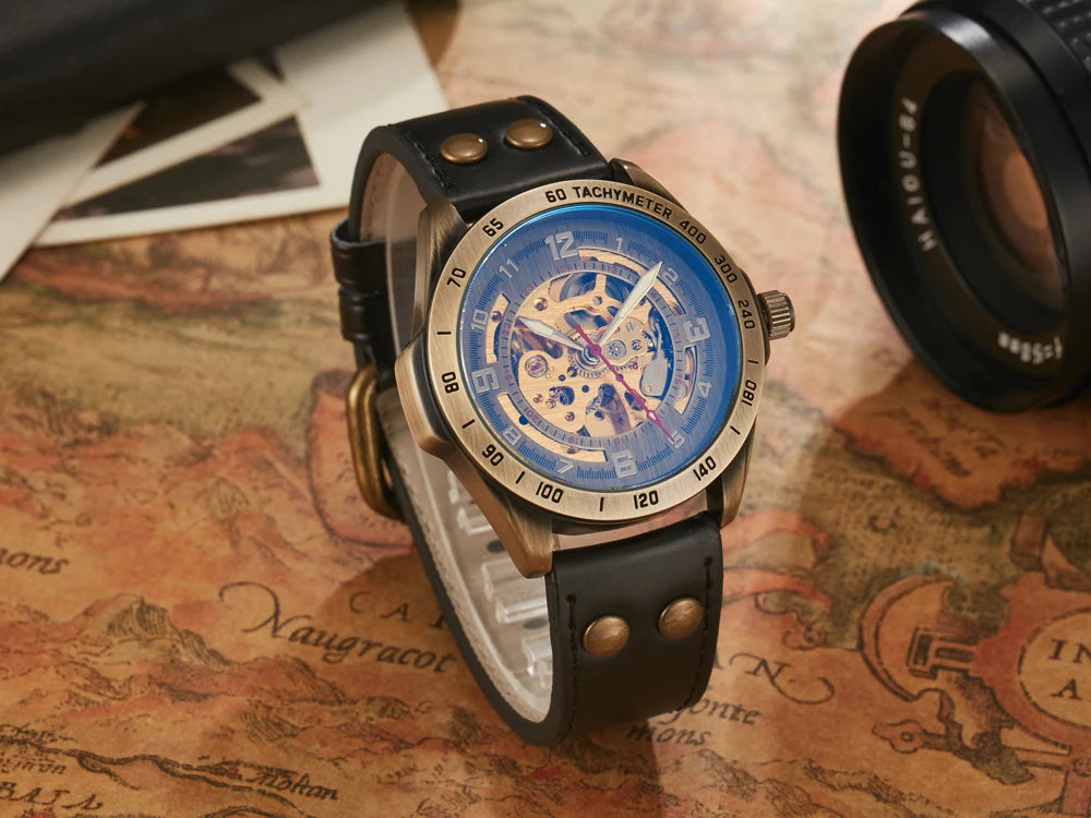 Wrist Watch For Men Waterproof Automatic Mechanical Watch Men's watch Retro montre homme with Genuine Leather relogio masculino