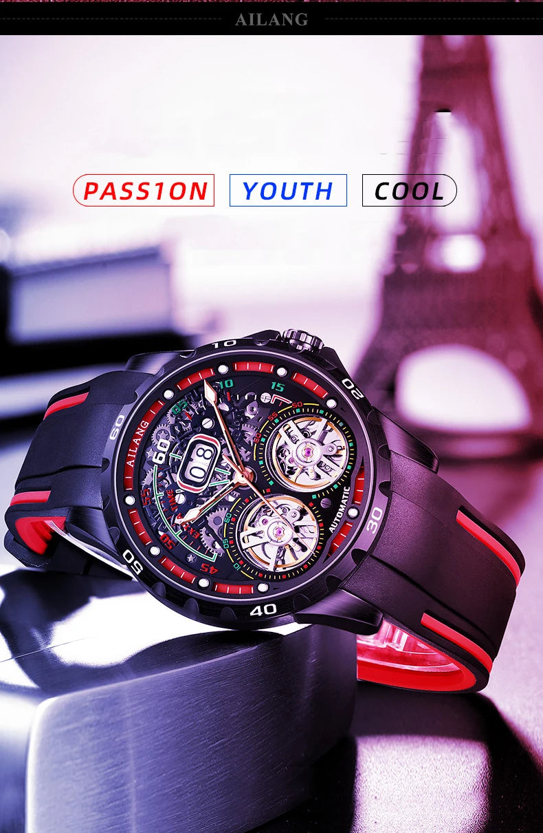 Luxury Sports Double Tourbillon Watches for Men Fashion Calendar Mechanical Watch Waterproof Luminous Clock Mens