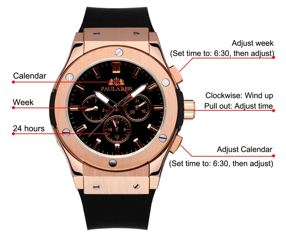 Automatic Watches for Men Mechanical Movement Rose Gold Silver Black Case White Rubber Casual Sports Geneve Watch