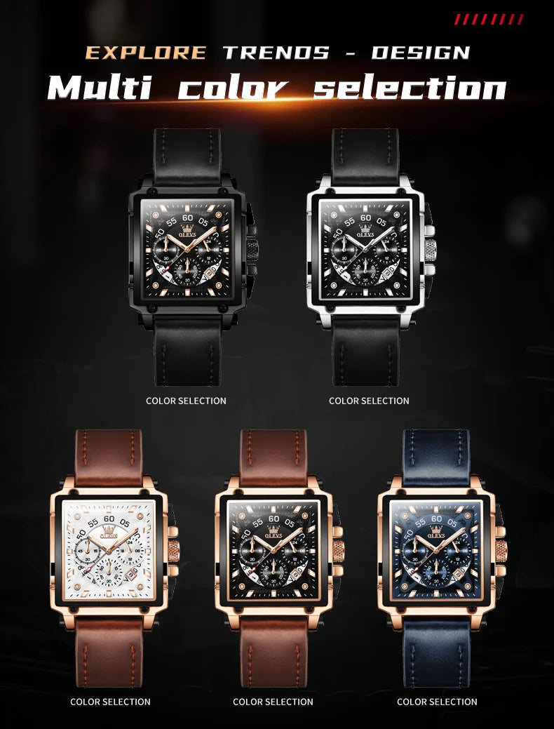 OLEVS Top Brand Male Watches Square Quartz Watch Watch For Men Waterproof Leather Strap Sport Clock Male Relogio Masculino