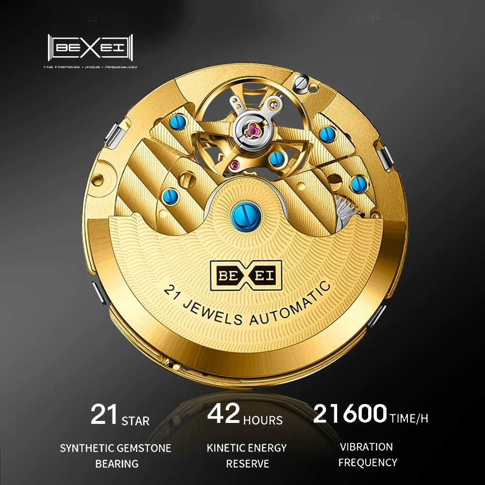 BEXEI 2025 Perpetual Calendar Automatic Watch Waterproof Mens Watches Top Brand Luxury Tourbillon Mechanical Watches for Man