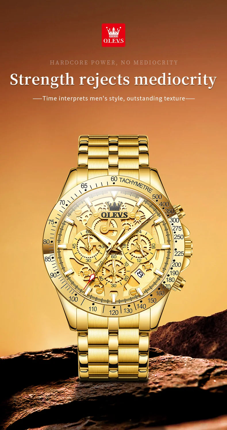 OLEVS 9913 Man Watches 44mm Big Dial Luxury Business Quartz Watch For Men Waterproof Luminous Chronograph Fashion Men Hand Clock