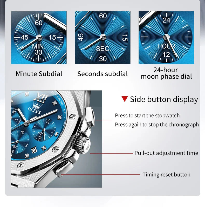 OLEVS 3626 Men's Watches Rhombus Dial Original Quartz Watch for Man Waterproof Luminous Stainless Steel Wristwatch Male Date
