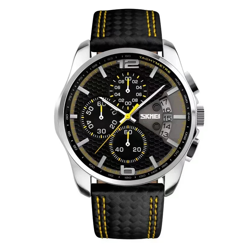 Skmei Top Brand Luxury Leather Strap 5Bar Waterproof Quartz Wristwatches Relogio Masculino Fashion Sport Mens Watches 9106