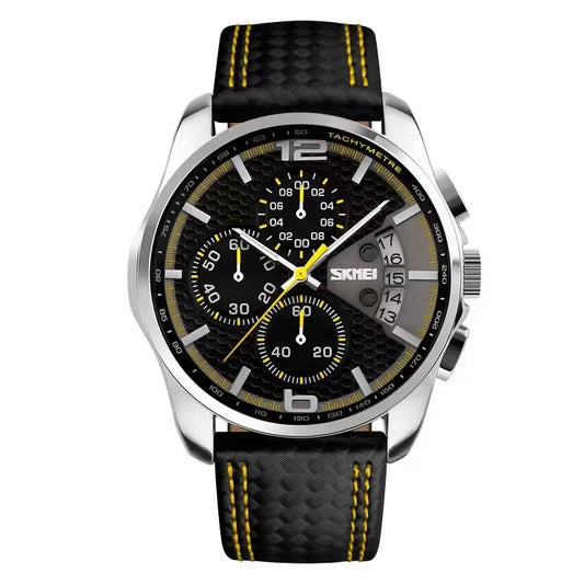 Skmei Top Brand Luxury Leather Strap 5Bar Waterproof Quartz Wristwatches Relogio Masculino Fashion Sport Mens Watches 9106