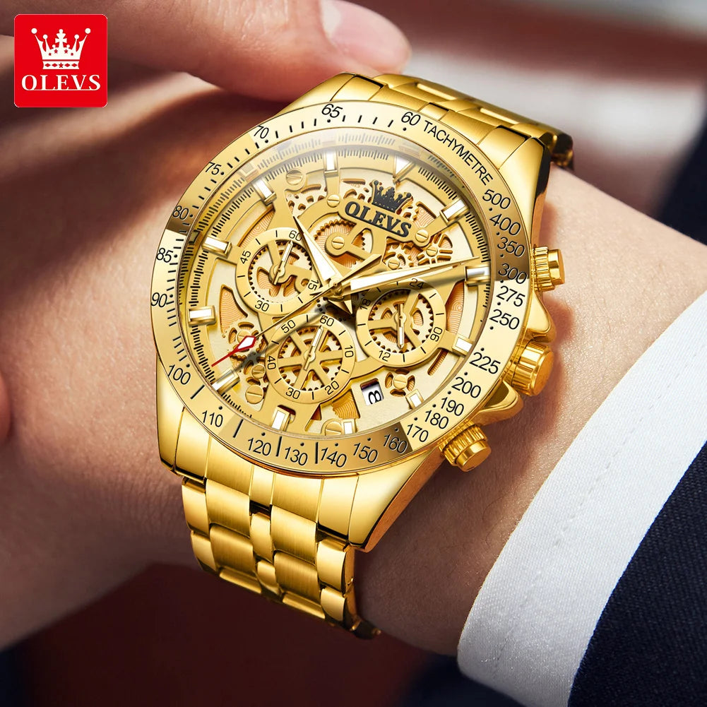 OLEVS 9913 Man Watches 44mm Big Dial Luxury Business Quartz Watch For Men Waterproof Luminous Chronograph Fashion Men Hand Clock