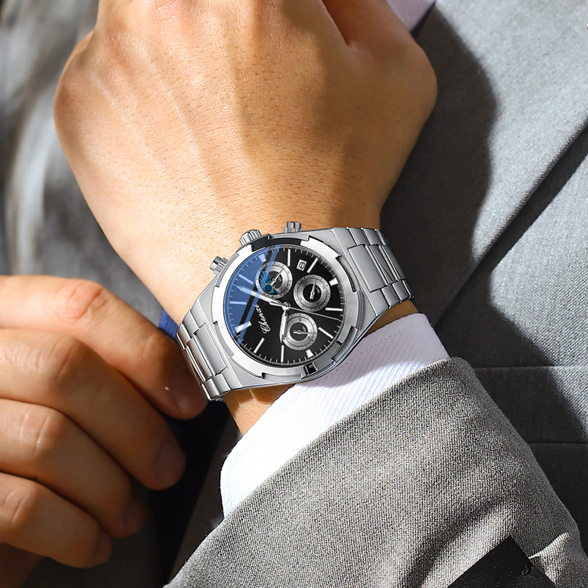 Men's Watches Classic Multifunctional Chronograph Sports Watch Top Luxury Stainless Steel Waterproof Luminous Quartz Wristwatch