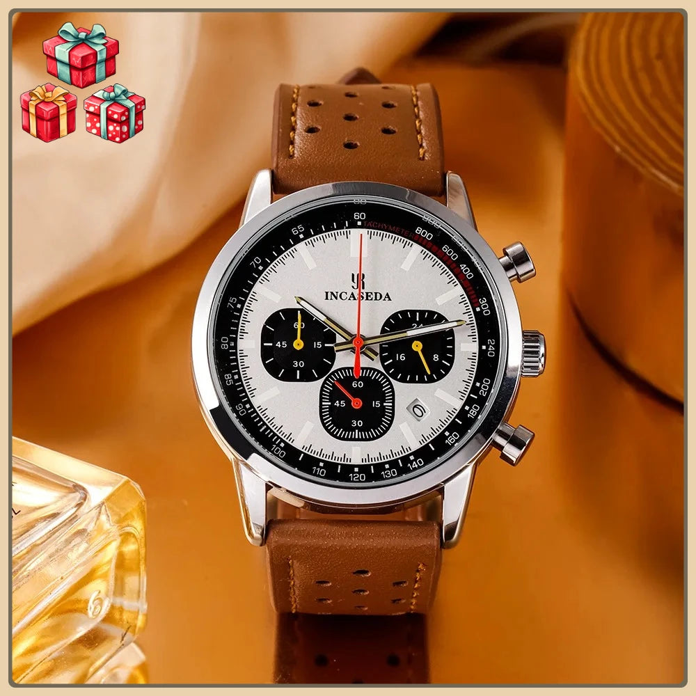 Luminous Couple Watch Chronograph Quartz Leather Multifunctional Sports Waterproof with Date Display