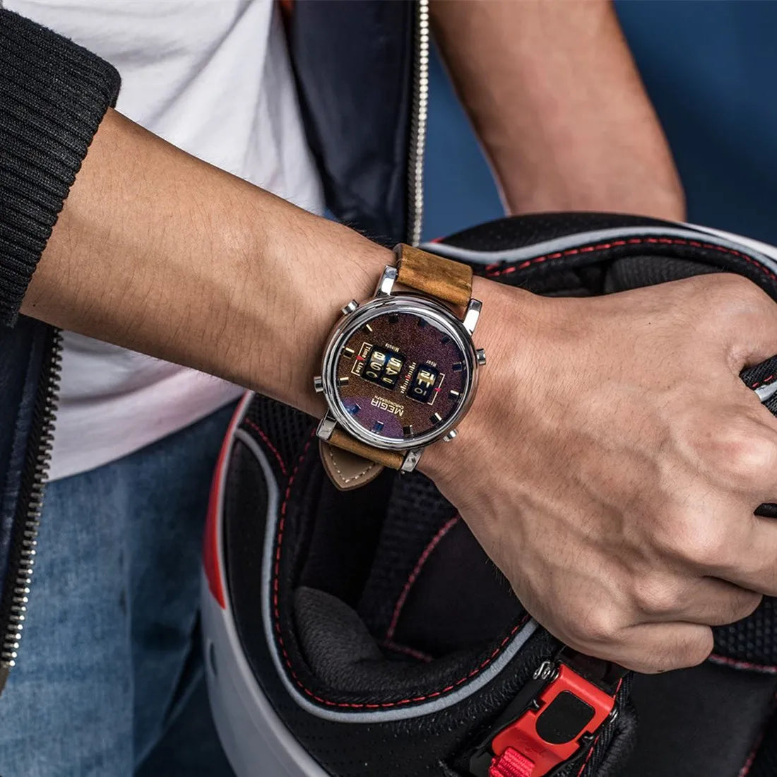MEGIR Roller Digital Dial Watches for Men Multi-functional Roller Rotation Quartz Clock Waterproof Man Sport Wirstwatch Reloj