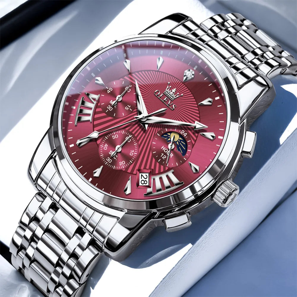 OLEVS Men's Watches 2892 Luxury Business Original Top Brand Quartz Watch for Man Waterproof Moon Phase Date Chronograph Luminous