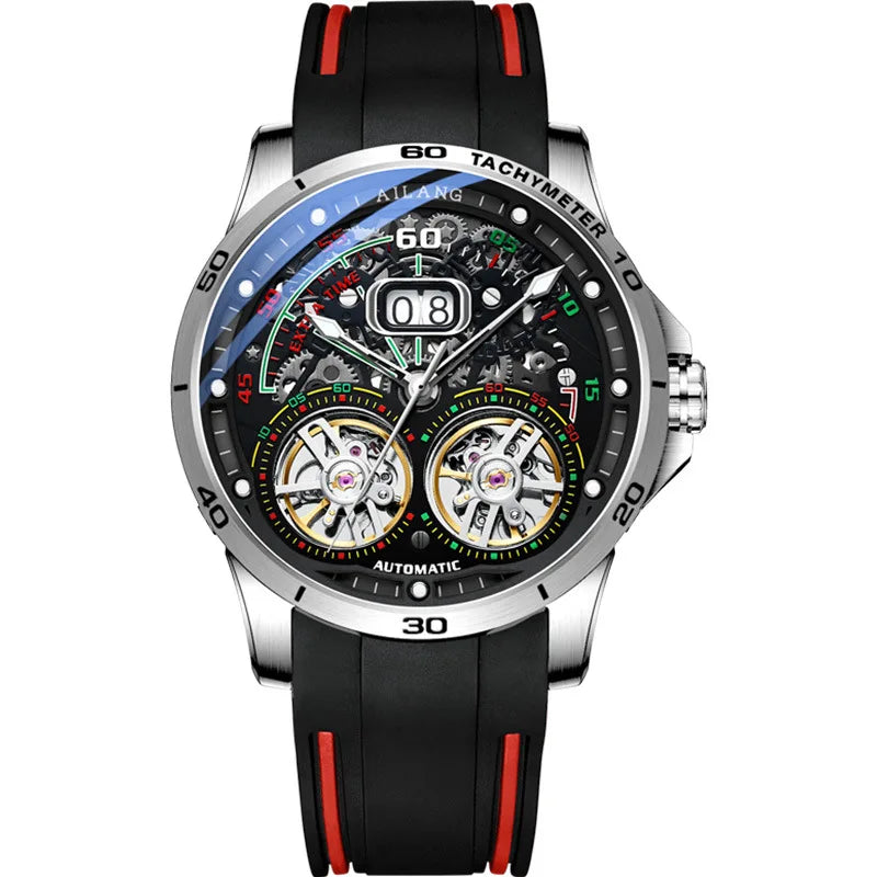 Luxury Sports Double Tourbillon Watches for Men Fashion Calendar Mechanical Watch Waterproof Luminous Clock Mens