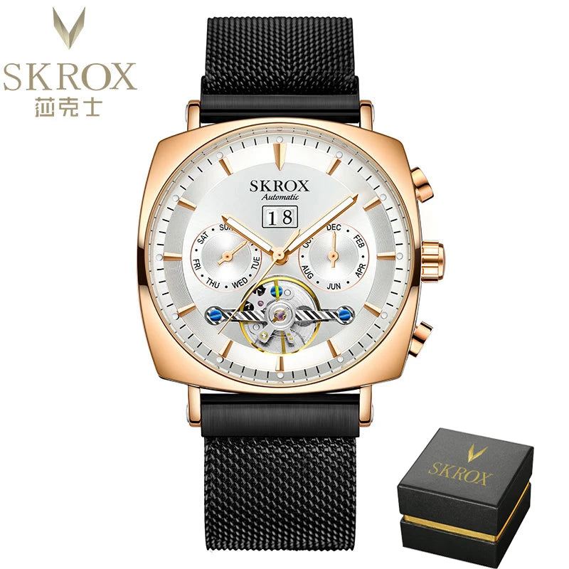 SKROX Square Tourbillon Automatic Movement Man Watch Mechanical Male Wristwatches Original Brand High-End Luxury Clockwork reloj