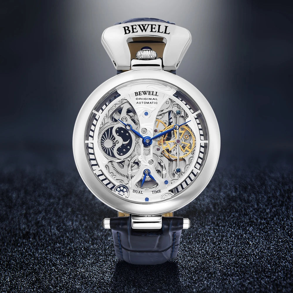 High-End Waterproof Automatic Mechanical Watch with Genuine Leather Strap And Stainless Steel Transparent Back Cover