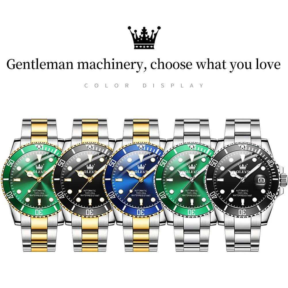 OLEVS 6650 Luxury Automatic Watch Men Rotary Lap Mechanical Movement Waterproof Sports Top Brand Stainless Steel Wristwatch