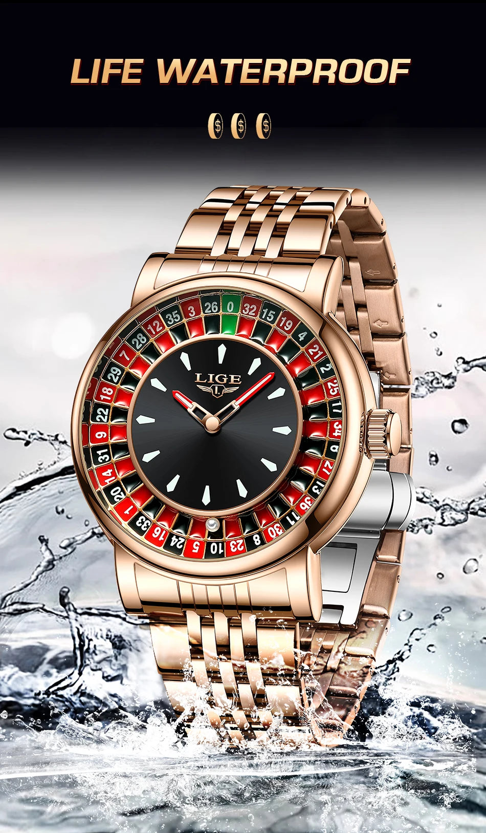 LIGE Men Watch Top Brand Luxury Arabic Numerals Rotating Dial Roulette Quartz Watches For Men Waterproof Luminous Man Wristwatch