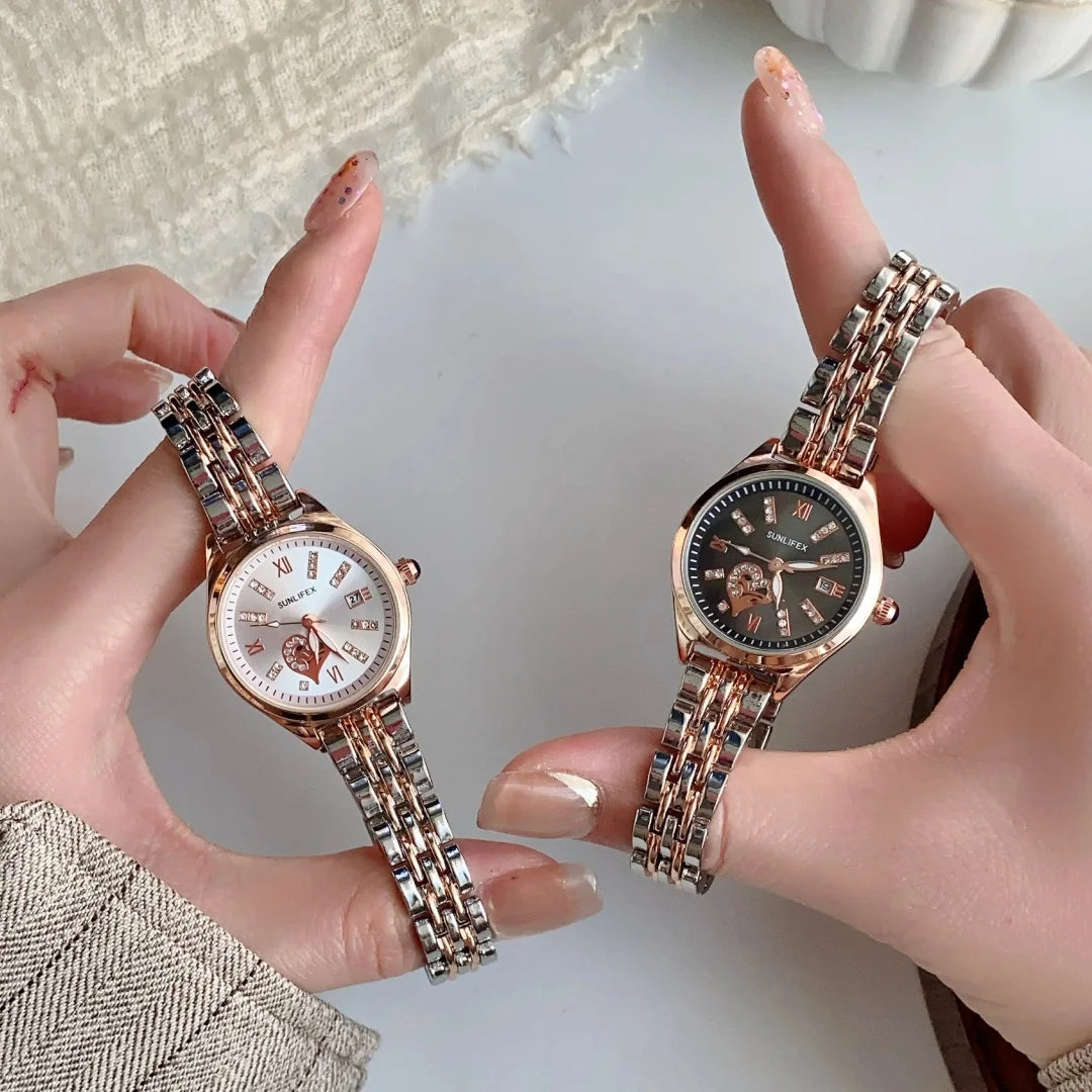 Luxury Watches For Women Lover Dial Rose Gold Stainless Steel With Date Quarzt Wristwatch Ladies Watches Relogio Feminino