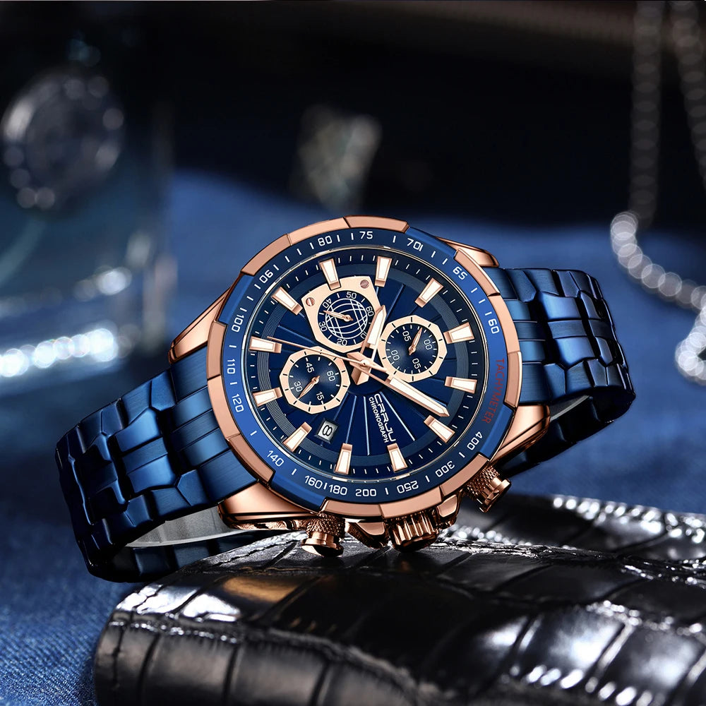 CRRJU Men's Watches Fashion Business Multifunction Quartz Chronograph with Auto Date and Luminous Hands Relogio Masculino