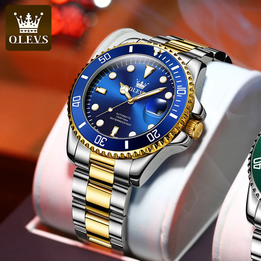 OLEVS 6650 Luxury Automatic Watch Men Rotary Lap Mechanical Movement Waterproof Sports Top Brand Stainless Steel Wristwatch