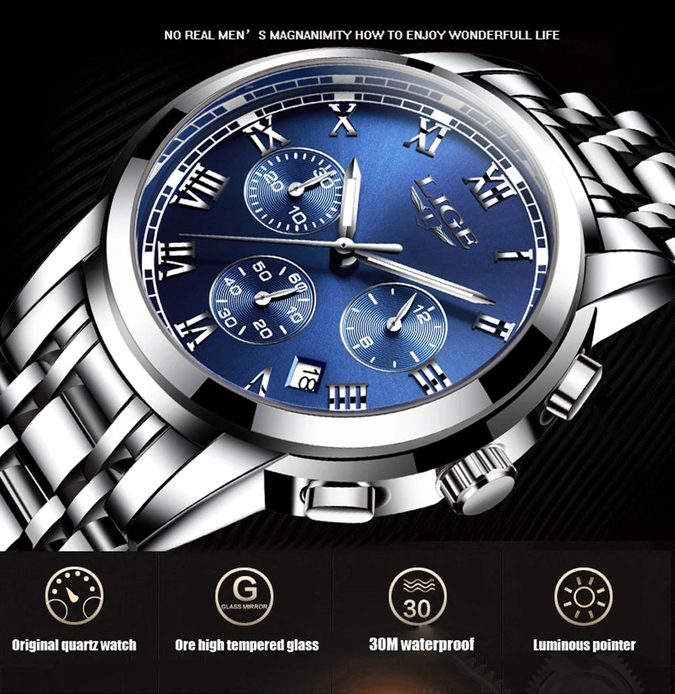 Relojes Hombre 2024 New LIGE Watches Men Luxury Brand Chronograph Male Sport Watches Waterproof Stainless Steel Quartz Men Watch