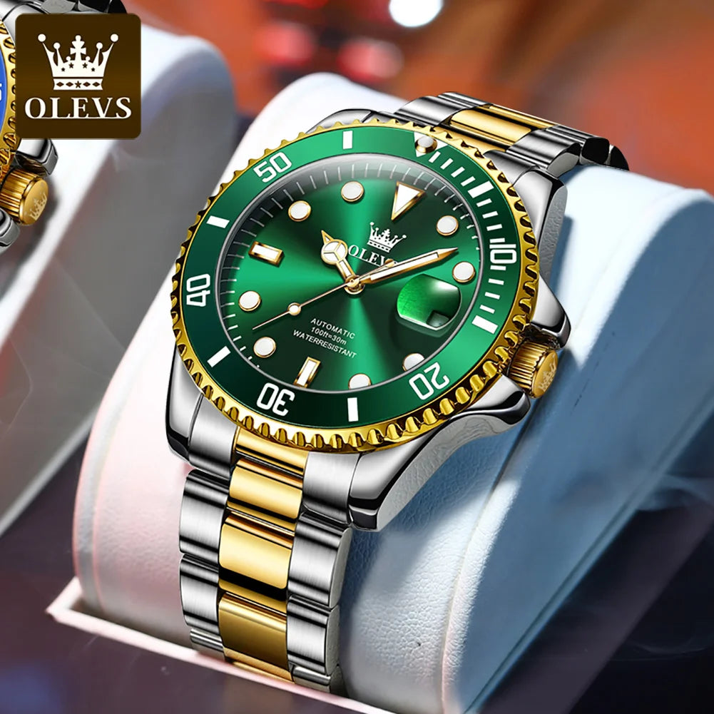 OLEVS 6650 Luxury Automatic Watch Men Rotary Lap Mechanical Movement Waterproof Sports Top Brand Stainless Steel Wristwatch