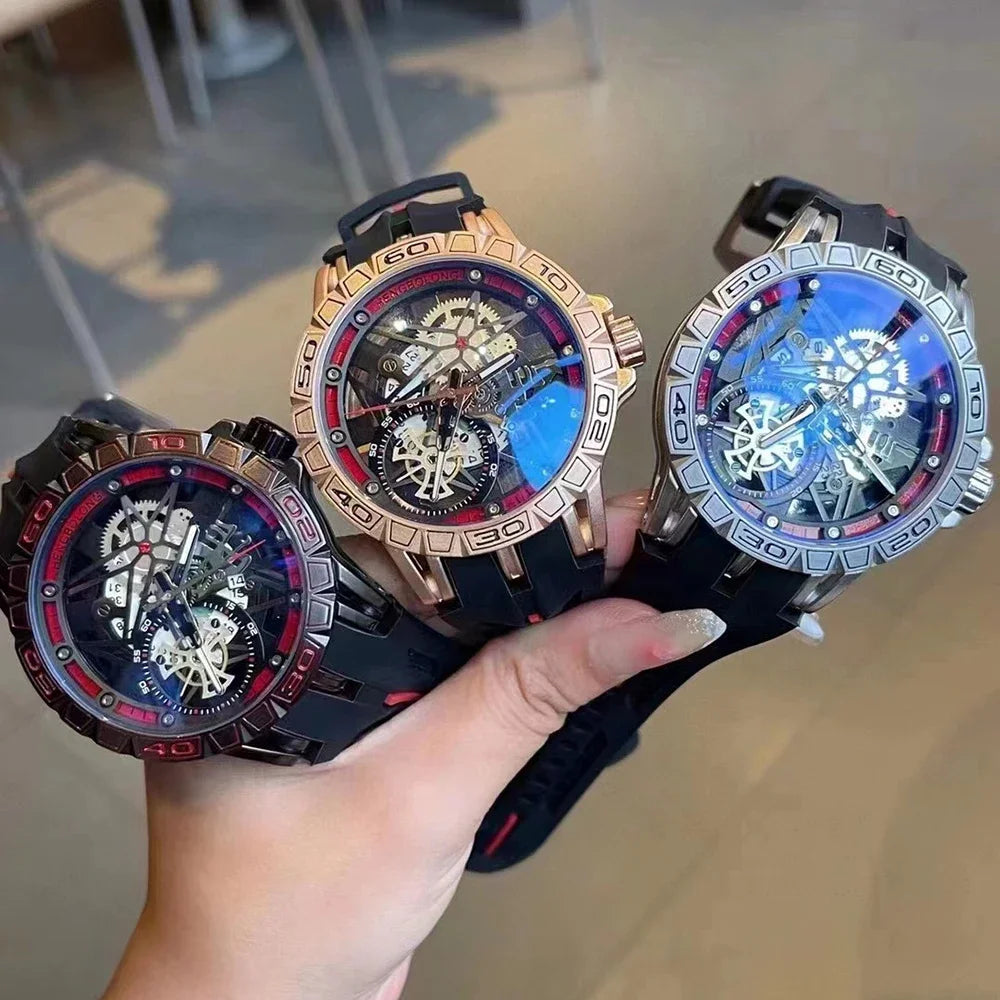 Creative Luxury Quartz Men Watches 2025 AAA Cool 3D 49mm Big Dial Rubber Strap Waterproof Original Wristwatch Relogio Masculino