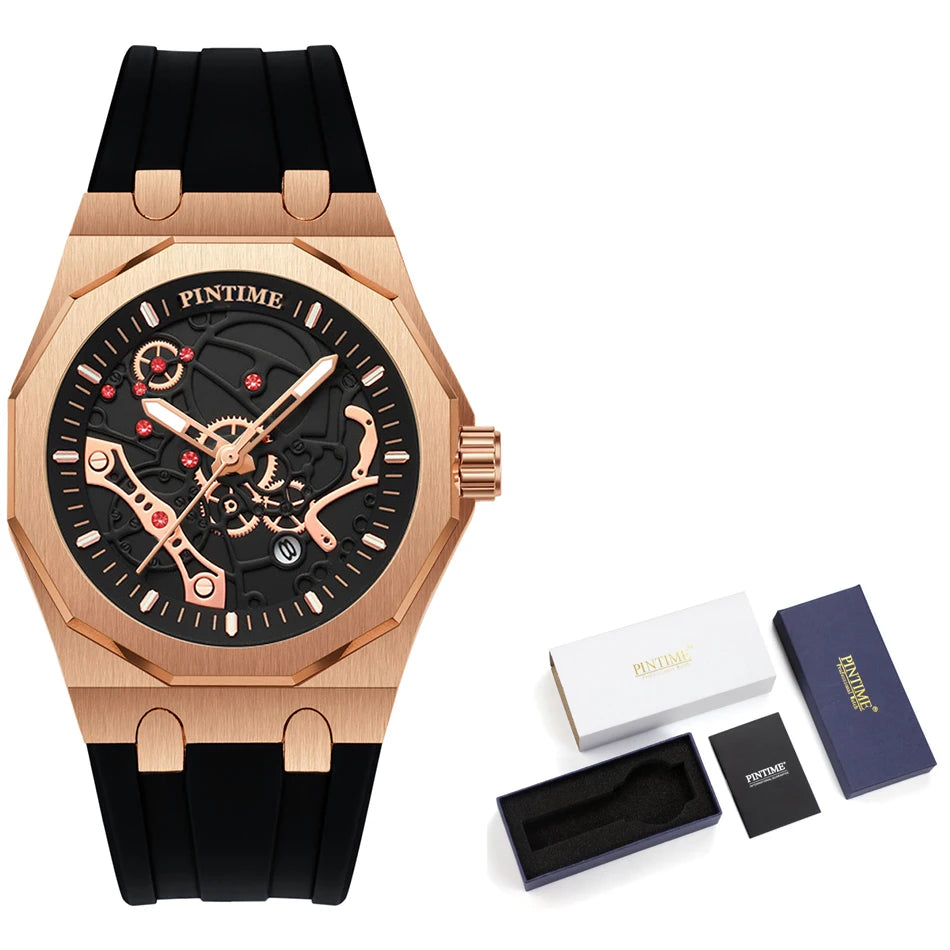 Premium Luxury Sports Watch for Men Water Resistant Automatic Mechanical Stone Style Timepiece Men's Wristwatch Retro Watch