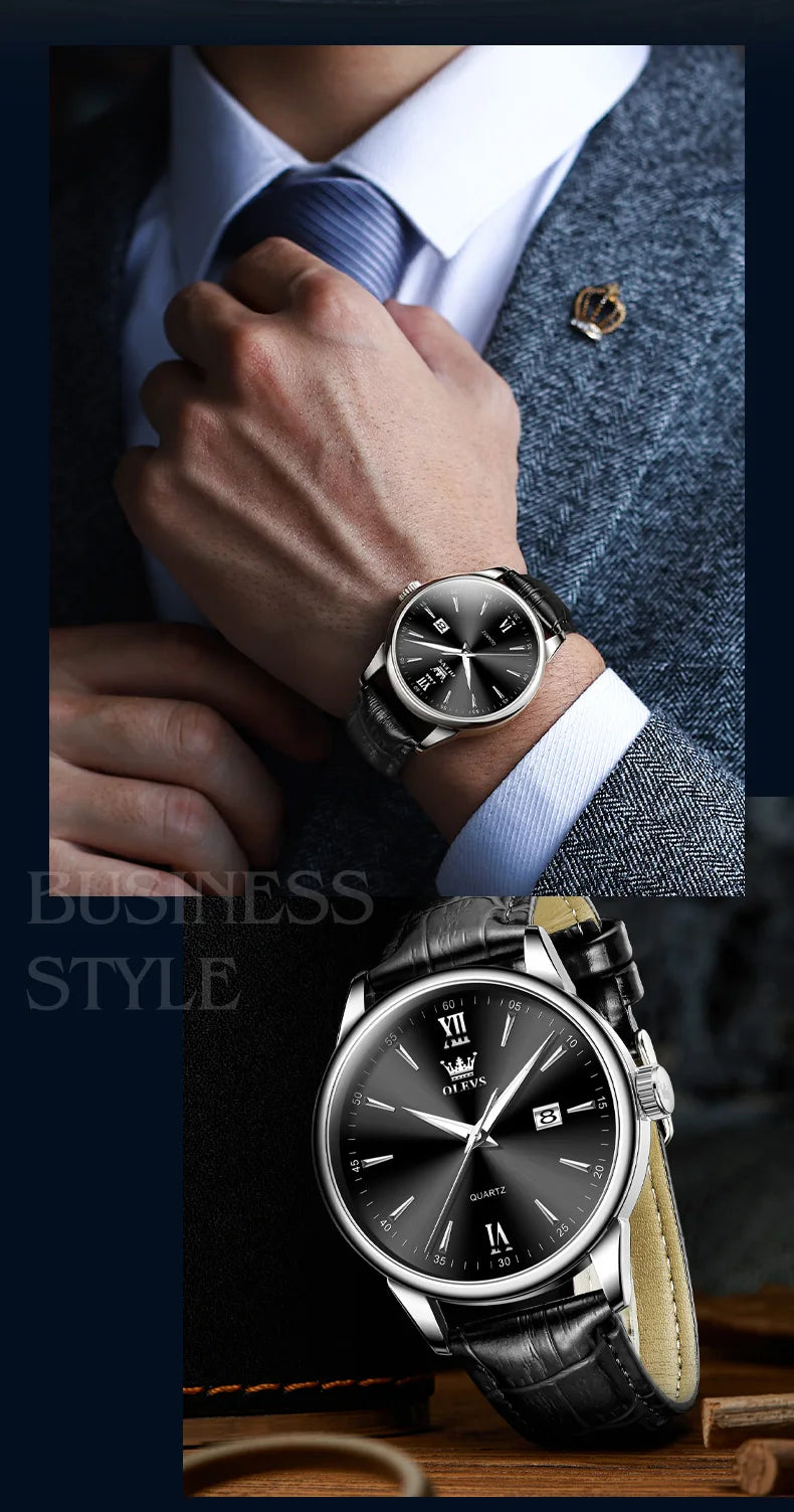 OLEVS Luxury Business Quartz Watches for Men Leather Strap Original Casual Waterproof Man Watch High Quality Men's Wrist Watches