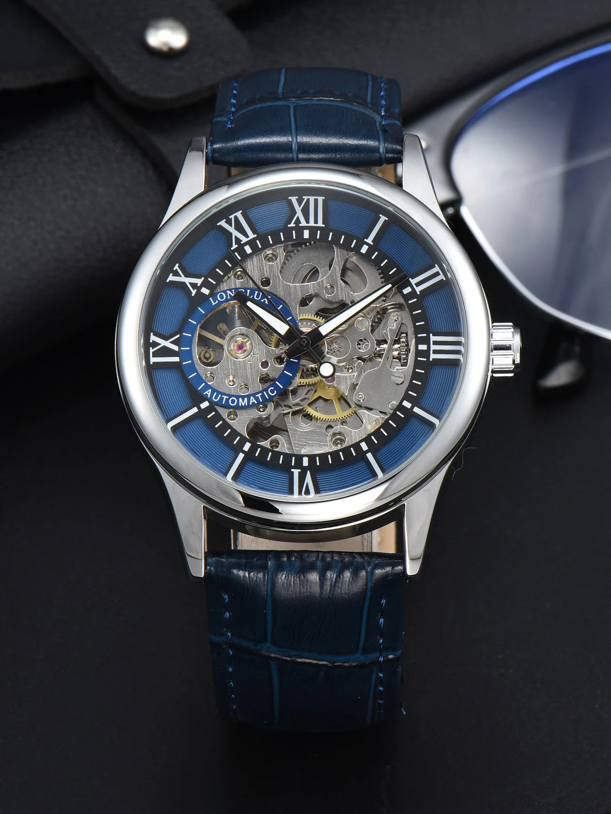 Men automatic watch luxury rome mechanical watches waterproof skeleton noctilucent leather mens watch choice of gift giving
