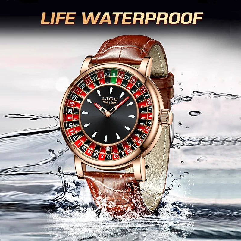 LIGE 2025 Creative Luxury Watches men Roulette Game Dial Fashion Mens Watch Waterproof Luminous Quartz Wristwatches Reloj Hombre