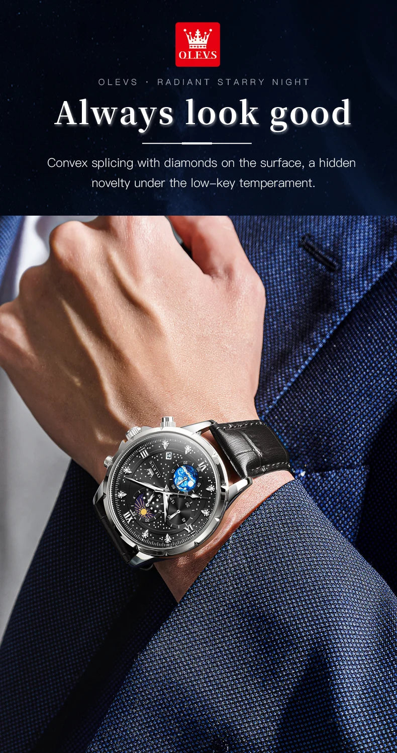 OLEVS 9807 New Mens Watches Original Quartz Watch Multifuncion Chronograph Watch For Man Waterproof Luminous Mens Gifts Freebie