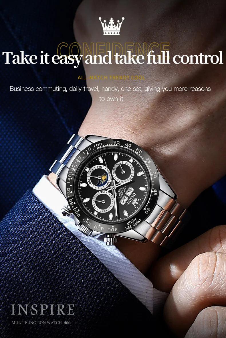 OLEVS 6654 Mens Watch Chronograph Automatic Mechanical Wristwatch Light Luxury Waterproof Luminous Function Brand Watch for Man