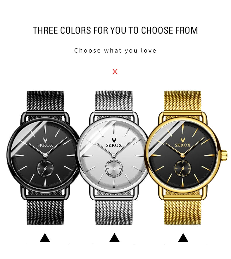 Luxury Brands SKROX Ultra-Thin Mechanical Men's Watch High-End Elegant Design with Mesh Strap Manual Movement Wind-Up Clockwork