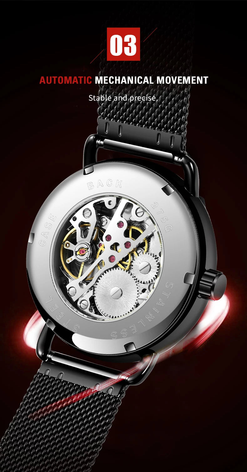Luxury Brands SKROX Ultra-Thin Mechanical Men's Watch High-End Elegant Design with Mesh Strap Manual Movement Wind-Up Clockwork