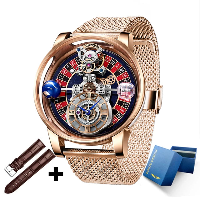 Relogio PINDU Fixed Roulette Watch Latest Design Quartz Watch Men Waterproof Leather Man Wristwatch Upgraded Version
