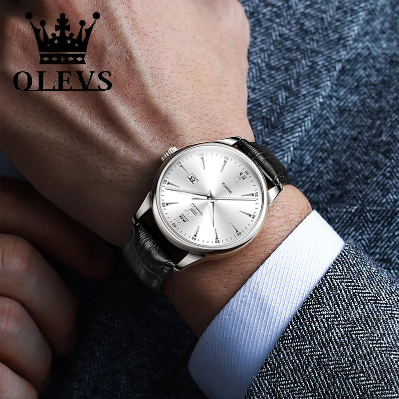 OLEVS Luxury Business Quartz Watches for Men Leather Strap Original Casual Waterproof Man Watch High Quality Men's Wrist Watches