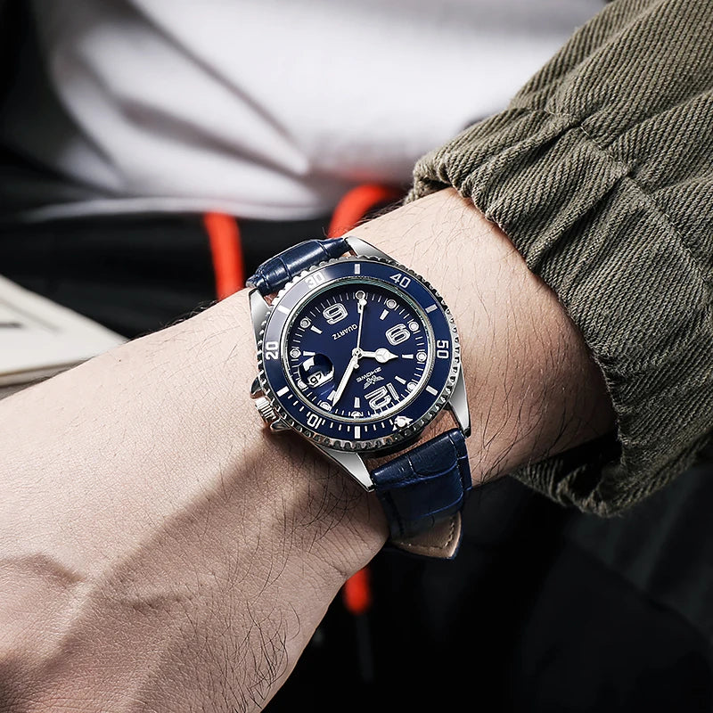 2022 New Fashion Leather Strap Watch For Men relogio masculino Montre High Quality Calendar Men's Wristwatch luxury Waterproof
