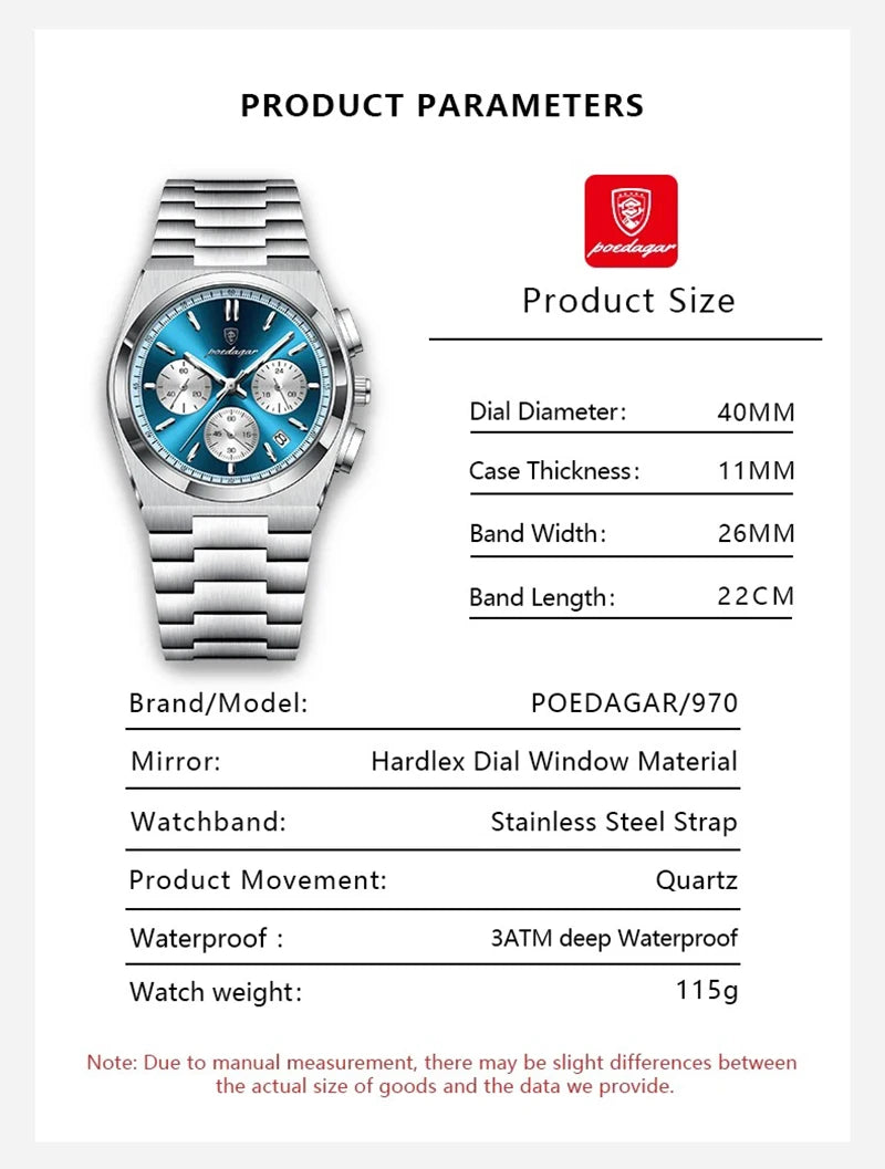 Classical Stop Watch Men Watches 2024 Luxury Sport Three-Eyes Multifunction Quartz Wristwatch Man Clock Waterproof Luminous Date