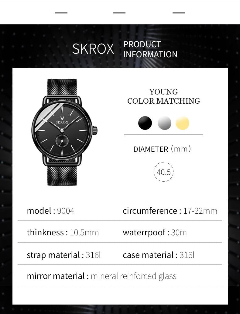 Luxury Brands SKROX Ultra-Thin Mechanical Men's Watch High-End Elegant Design with Mesh Strap Manual Movement Wind-Up Clockwork