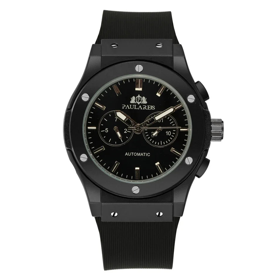 Automatic Watches for Men Mechanical Movement Rose Gold Silver Black Case White Rubber Casual Sports Geneve Watch